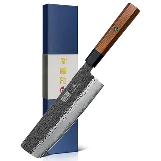 HOSHANHO 18cm Nakiri Messer, Japanisches Hackmesser aus Hochgekohltem Stahl, Professionelles Fleisch- und Küchenmesser mit Ergonomischem Griff aus Rosenholz