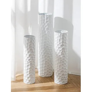 Sziqiqi Bodenvase Groß Weiß Hohe: Extra Große Bodenvasen für Wohnzimmer 70/60/50 cm - Metall Vase Groß für Boden für Pampasgras Set von 3 - Dekorative Bodenvase XXL für Schlafzimmer Büro Flur