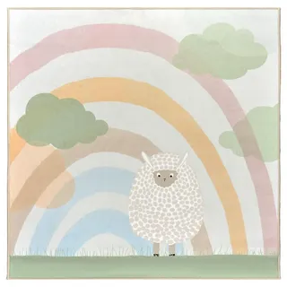 Lindorug Kinderteppich , Multicolor, Hellgrün , Textil , Schaf , quadratisch , 120x120 cm , Oeko-Tex® Standard 100 , für Fußbodenheizung geeignet, rutschfest, in verschiedenen Größen erhältlich, wasserabweisend, schmutzabweisend, für Hausstauballergiker geeignet, feuchtraumgeeignet, waschbar, pflegeleicht, strapazierfähig, rutschfeste Unterfläche, vegan , Teppiche und Böden, Teppiche, Kinderteppiche