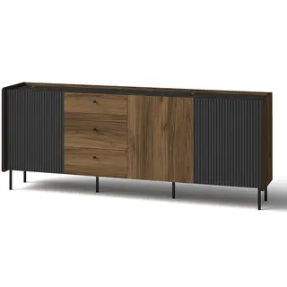 beautysofa Kommode Piano 200 x 79 x 40 cm Schwarz / Nussbaum