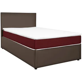 Carryhome Boxbett , Grau, Rot , Holz, Holzwerkstoff , H2 , Höhe ca. 19 cm , 120x200 cm , gepolstertes Kopfteil, Topper durchgehend , Schlafzimmer, Betten, Boxspringbetten