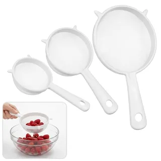 3-Teiliges Mit Griff Plastiksieb,Plastik Kleines Sieb,Mehlsieb,Küchensieb Kunststoff,Passiersieb,Feines Kunststoffsieb,Puderzuckersieb,Sieb-Set Aus Kunststoffnetz Spülmaschinenfest,Für Tee,Kaffee