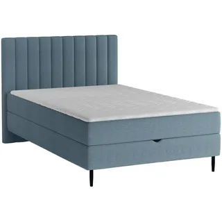 Stylife Boxbett , Blau , Textil , Buche , H3 , Höhe ca. 18 cm , 100x200 cm , Made in EU, FSC Mix , Bettkasten, gepolstertes Kopfteil, Stoffauswahl, Matratze in verschiedenen Härtegraden erhältlich , Schlafzimmer, Betten, Boxspringbetten