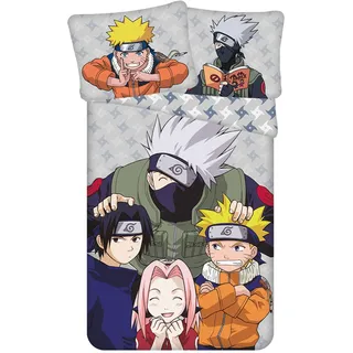 Jerry Fabrics Kinder Bettwäsche Set: Bettdeckenbezug 140x200 cm & Kissenbezug 70x90 cm Wendemotiv Naruto 100% Baumwolle für Jungen & Mädchen