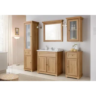 Design Badezimmer Möbel Bad 5tlg. Set Garnitur Schrank Waschbecken Landhaus Stil - Braun