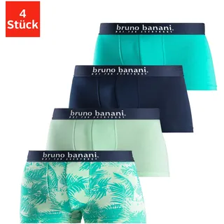 Boxer BRUNO BANANI "Boxershorts für Herren", Herren, Gr. S (4), 4 Stk., grün (mint bedruckt, mint, navy, hellgrün), Jersey, Obermaterial: 92% Baumwolle, 8% Elasthan, bedruckt, unifarben, körpernah, Unterhosen Boxer, mit Palmendruck und unifarben aus Baumwollmischung, Topseller