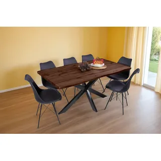 Esstisch Baumkante Holz-Optik Nussbaum 160 x 85 Spider-Gestell schwarz JOSY - Braun