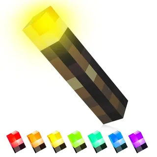 CJBIN Craft Fackel Lampe, Wall Fackel Nachtlicht mit 8 Farbe und Sound, Timer Fernsteuerbar Acht Farben Autochromatisch, USB Wiederaufladbar mit 3 Gang Dimmbar für Cosplay Spielzeug Geschenke