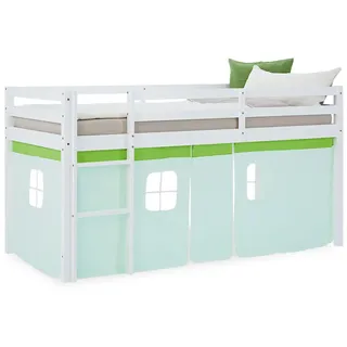 Homestyle4u Hochbett 90 x 200 cm Kiefer massiv lackiert Grün/Weiß