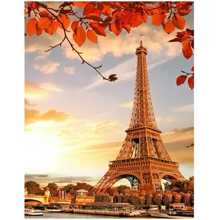 Square Diamond Painting Eckige Steine 40x50cm DIY 5D Diamant Malerei Kit Malen nach Zahlen Puzzle Diamanten Aufkleber Gemälde Diamant Painting Bilder Craft Landschaft Eiffelturm Paris Sonnenuntergang