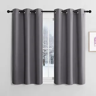 NICETOWN Kurze Vorhänge Blickdicht mit Ösen 2er Set H120 x B107 cm Grau, Verdunklungsvorhänge Gardinen Fenster Thermal Curtains Modern Scheibengardinen 120 cm Lang