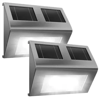 MONZANA 2x Solarstrahler für Außen IP65 Außenlampe mit Dämmerungssensor - Silber