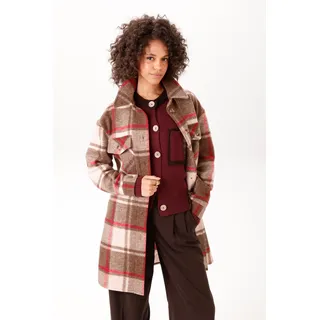 Fleecejacke ANISTON CASUAL, Damen, Gr. 48/50, braun (braun, beige, rot), Fleece, Web, Obermaterial: 100% Polyester, gemustert, kariert, lässig geschnitten kniefrei, 1-Knopf-Manschette, Jacken Fleecejacke, im Karo-Dessin