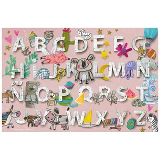 Laroom Teppich Bollato Kinder Design ABC, Vinyl antiliscante 133x200cm Rosa