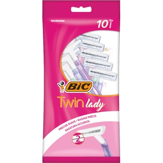 BIC Twin Lady Rasierer Damen, 10 Einwegrasierer mit je 2 Klingen, aus rostfreiem Stahl, schmaler Rasierkopf