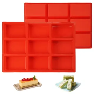 2 Stück 9 Hohlräume Rechteckige Mini Kuchenform Silikon Mini Kastenform, Leicht zu Reinigen Antihaft-Kleine Kastenform Mini Kuchenformen für Brot, Brownies, Schokolade, Seife, Harz (31,5 X 21 X 3 cm)