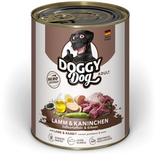 DOGGY Dog Paté Lamm & Kaninchen, 6 x 800 g, Nassfutter für Hunde, getreidefreies Hundefutter mit Lachsöl und Grünlippmuschel, Alleinfuttermittel mit Süßkartoffel und Erbsen, Made in Germany