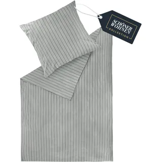 SCHÖNER WOHNEN Flanell Bettwäsche 135x200 Baumwolle Grau - Luxus Bettwäsche-Set 2teilig Öko - kuschelige warme Flauschige Sets - 1 Bettwäschebezug und 1 Kopfkissenbezug 80x80cm - Herbst & Winter