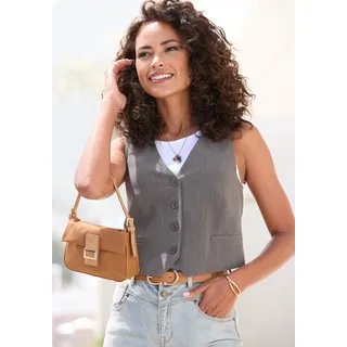 Anzugweste LASCANA, Damen, Gr. 44, grün (khaki), Web, Obermaterial: 85% Viskose, 15% Leinen. Futter: 100% Polyester, unifarben, figurbetont taillenbedeckt, tiefer V-Ausschnitt, Westen Anzugweste, figurbetonter Schnitt und modisch verkürzte Länge