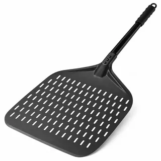 VIDETOL Perforierter Pizzaschieber, 39 x 30 cm Pizzaschaufel Perforiert, Antihaft Pizzaheber, Pizza Schieber aus Harteloxiertem Aluminium für Pizza, Brot, Hausgemachtes, 82 cm insgesamt