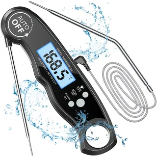 CIRYCASE Fleischthermometer Digital, Sofort Ablesbares Bratenthermometer Grillthermometer, Externe Sonde mit 2 Lange Sonde & Magnet, Alarmfunktion, Thermometer Laborthermometer für Küche, BBQ, Ofen