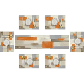 Emvency Bauernhaus-Tischläufer und Tischsets, 6er-Set, Baumwoll-Leinen, Kunst, Esstischdekoration für den täglichen Gebrauch (1 Tischläufer 182.9 cm lang und 6 Tischsets)