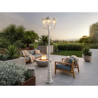 LED Straßenlaterne Weiß 218cm, Mastleuchte im Landhausstil zur Gartenbeleuchtung - Weiß
