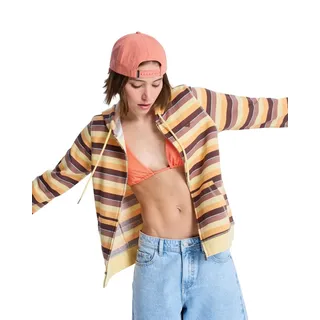 Roxy Gestreifter Kapuzenpullover mit Reißverschluss, perfekt gestreift, für Damen, Braun