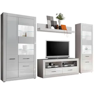 furn.design Wohnwand "Carrara" weiß Hochglanz, Schrankwand 4-teilig 335 x 198 - Weiß