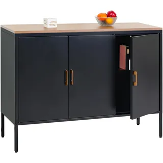 Kommode HWC-L84, Sideboard Schrank Anrichte, 3 Türen Metall 90x120x40cm, Melamin beschichtet schwarz - Schwarz