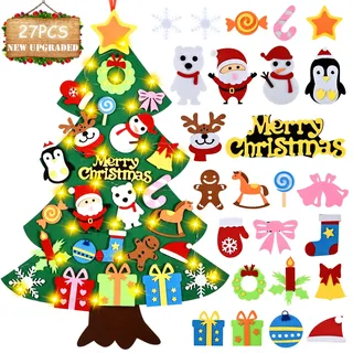 UNTIL YOU Filz-Weihnachtsbaum, DIY-Filz-Weihnachtsbaum für Kleinkinder mit 27pcs Xmas Ornament, 80cm DIY-Filz-Weihnachtsbaum-Set für Kinder, handgemachte Neujahrs-Weihnachts-Tür hängende Dekorationen