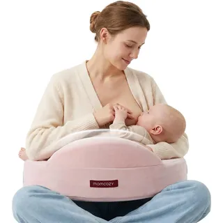Momcozy Memory-Schaum Stillkissen mit Sicherheitsumrandung, Rosé-Rosa | Ergonomisches Still- und Lagerungskissen, verstellbarem Gurt & abnehmbarem Baumwollbezug