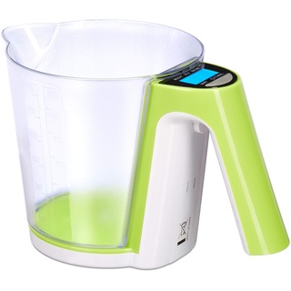 Relaxdays Meßbecher mit Waage, abnehmbarer Messbecher, wiegen, messen, versch. Maßeinheiten, Tara, b, 1.2l, Klar,grün