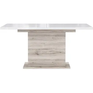 FORTE Saint Tropez Esstisch ausziehbar, Holzwerkstoff, Sandeiche Dekor kombiniert mit Weiß Hochglanz, 90 x 160 x 76,6 cm