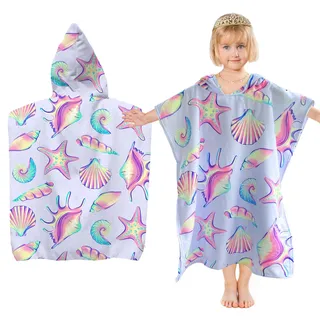 Badeponcho Kinder mit Kapuze, Mikrofaser Handtuch Poncho für Mädchen, Jungen Kleinkind 2-8 Jahre Alt (Muscheln)