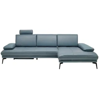 Celina Home Ecksofa , Graublau , Leder , Echtleder , Rindleder, Spaltleder , L-Form, Ottomane rechts , 273x187 cm , Made in Eu , Fußauswahl, Lederauswahl, Stoffauswahl, seitenverkehrt erhältlich, Hocker erhältlich, Rücken echt , Wohnzimmer, Sofas & Couches, Wohnlandschaften, Ecksofas
