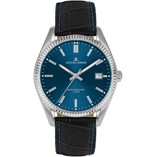 Quarzuhr JACQUES LEMANS "Derby", schwarz (schwarz, dunkelblau), Armbanduhren, Damen, Quarzuhr, Armbanduhr, Damenuhr, analog, Datum, Lederarmband