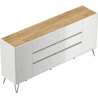 Posseik Sideboard Industrial R 6 Schubladen 2 Türen 200 cm Weiß Eiche Top