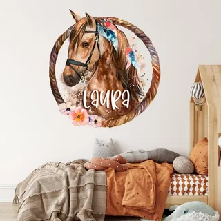 GRAZDesign Pferde Wandtattoo mit Namen personalisiert, Kinderzimmer für Mädchen (108x100cm)