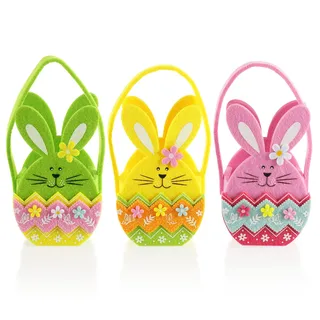 com-four® 3X Osternest mit Hase - Osterkörbchen aus Filz zum Befüllen - Filztasche Osterhase zum Verschenken - Osterdeko - Frühlingsdekoration (03 Körbe - Hase mit Blume)