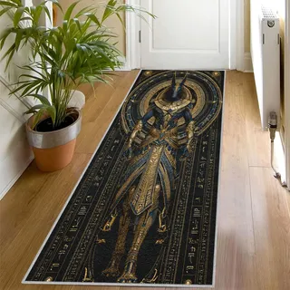 Generisch Altes Ägypten Teppich Läufer Flur 60x240, Waschbar rutschfest Blau Gold Ägyptische Muster Teppichläufer, Weich Kurzflor Lang Flurläufer für Wohnzimmer Schlafzimmer Bettvorleger Küchen Ri406