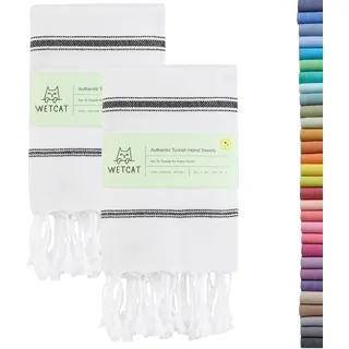 WETCAT Türkische Handtücher mit Aufhängeschlaufe (20x30),2er Set, 100% Baumwolle, weich,Vorgewaschene Boho Bauernhaus Küchentücher,Einzigartige dekorative Handtücher für Badezimmer (Schwarz & Weiß)