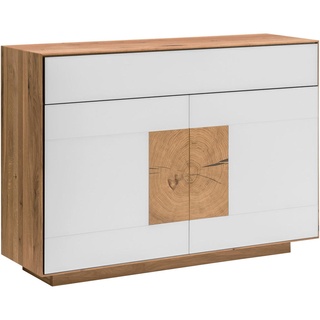 Linea Natura Sideboard , Weiß, Eichefarben , Holz, Glas , Asteiche , massiv , 2 Fächer , 1 Schubladen , 120x87x40 cm , erweiterbar, individuell planbar, in verschiedenen Holzarten erhältlich , Holzmöbel, Kommoden Holz, Sideboards Holz