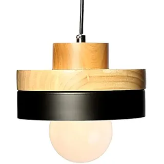 Chrasy E27 Metall Pendelleuchte Hängeleuchte Pendellampe Deckenleuchte Beleuchtung Moderne Hänge Deckenbeleuchtung für Esstisch E27 Fassung Naturholz Oben und Weiß Metall Oberfläche(Schwarz)