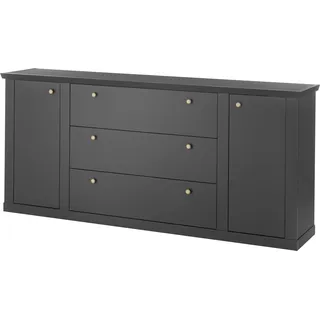 Sideboard HOME AFFAIRE "Lincoln, moderner Schrank, schwarze Kommode, 205 cm breit", schwarz matt, B:205cm H:92cm T:42cm, FSC-zertifizierter Holzwerkstoff, Sideboards, Sideboard, edles Design, messingfarbene Knopfgriffe, in 2 Größen verfügbar
