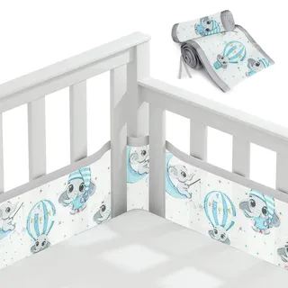 Vicloon Bettumrandung Nestchen, Nestchen für Kinderbetten Kantenschutz Baby Babybett, Atmungsaktive Polsterung, Kopfschutz Babybett Umrandungen, Rausfallschutz für Babybett Gitterstäbe-Elefant