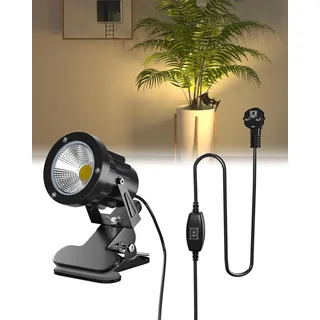TobeBright LED Spot Klemmstrahler mit Stecker und Schalter, IP65 Wasserfester Pflanzen Spotlight für Innen und Außen, 7W LED Klemmspot mit 1,78m Kabel und Stecker, Warmweiß 3000K