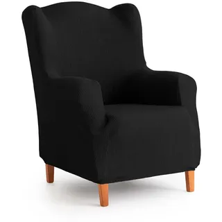 Maxifundas Elastischer Sofabezug für Ohrensessel, Schwarz, extra weich, rutschfest und elastisch, Modell Inka