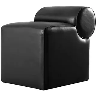 Atelier Del Sofa Stilvoller schwarzer Pouf, 100% Kunstleder, 45 x 56 x 60 cm | 35 DNS Orthopädischer Schaumstoff, 6 cm dick | PVC-beschichtete, verdeckte Beine, moderner Komfort