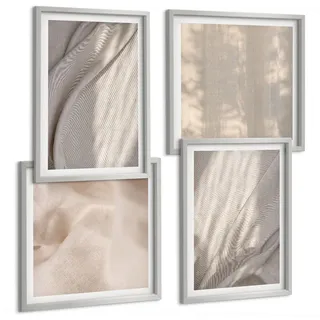 Tulup Bilder SET 4er Set - 50x50 cm & 40x60 cm Silberner Rahmen - Nahaufnahme von natürlichen Boho-Stoffen , Silberfarben , Kunststoff , Rechteckig , 50x50 cm , gerahmt , Bilder & Rahmen, Bilder
